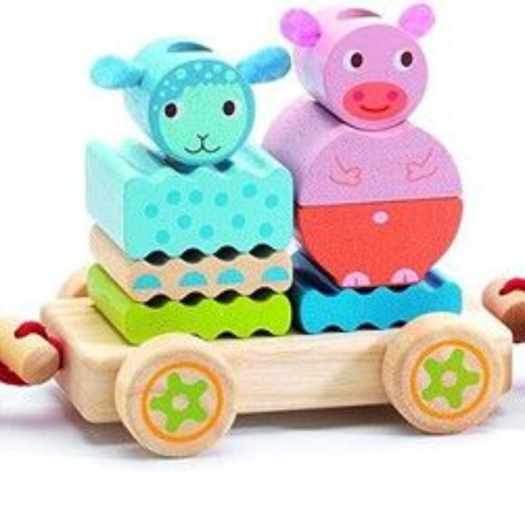 New Sealed Djeco Creaferme Wooden Train Push/Pull Along Stacking Toy - Picture 8 of 16